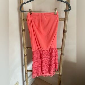 UK2LA Salmon Pink Asymmetrical Embellished Midi Dress